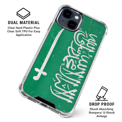Saudi Arabia Flag Distressed iPhone 15 Clear Case